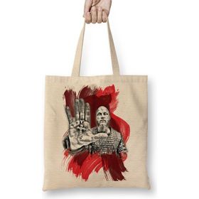 Baskı Dükkanı Ragnar Vickings Ragnar Lodbrok Bez Uzun Saplı Krem Rengi Çanta