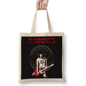Baskı Dükkanı Ramones 3 Bez Uzun Saplı Krem Rengi Çanta