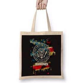 Baskı Dükkanı Ramones 4 Bez Uzun Saplı Krem Rengi Çanta