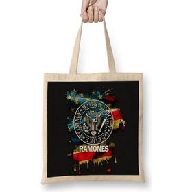 Baskı Dükkanı Ramones 4 Bez Uzun Saplı Krem Rengi Çanta