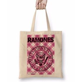 Baskı Dükkanı Ramones Pink By Neopunk Bez Uzun Saplı Krem Rengi Çanta