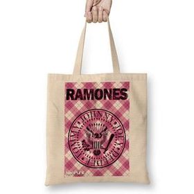 Baskı Dükkanı Ramones Pink By Neopunk Bez Uzun Saplı Krem Rengi Çanta