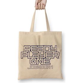 Baskı Dükkanı Ready Player One Jogador 1 Bez Uzun Saplı Krem Rengi Çanta