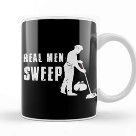 Baskı Dükkanı Real Men Sweep Curling Player Team Crew Broom Sweeping Porselen 330 ml Beyaz Kupa Bardak