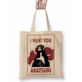 Baskı Dükkanı Recruta Akatsuki Naruto Bez Uzun Saplı Krem Rengi Çanta