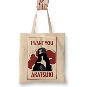 Baskı Dükkanı Recruta Akatsuki Naruto Bez Uzun Saplı Krem Rengi Çanta