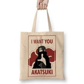 Baskı Dükkanı Recruta Akatsuki Naruto Bez Uzun Saplı Krem Rengi Çanta