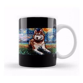 Baskı Dükkanı Red And White Husky Night Kupa
