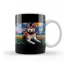 Baskı Dükkanı Red And White Husky Night Kupa