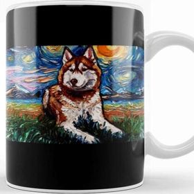 Baskı Dükkanı Red And White Husky Night Kupa