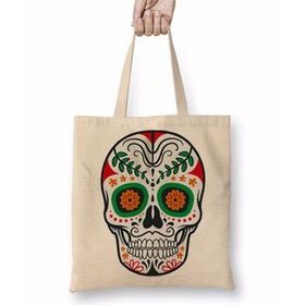 Baskı Dükkanı Renkli ve Desenli Kuru Kafa Skull Bez Kadın Günlük Çanta