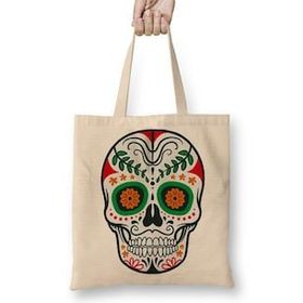 Baskı Dükkanı Renkli ve Desenli Kuru Kafa Skull Bez Kadın Günlük Çanta