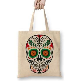 Baskı Dükkanı Renkli ve Desenli Kuru Kafa Skull Bez Kadın Günlük Çanta