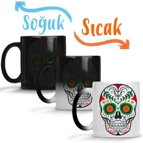 Baskı Dükkanı Renkli ve Desenli Kuru Kafa Skull Sihirli Porselen Kupa
