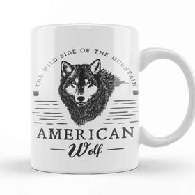 Baskı Dükkanı Retro Animal American Wolf Black Kupa