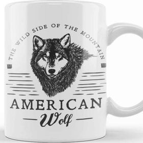 Baskı Dükkanı Retro Animal American Wolf Black Kupa