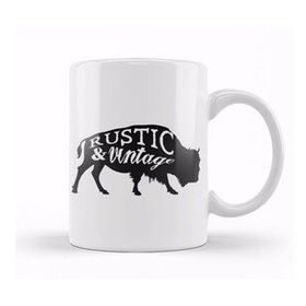 Baskı Dükkanı Retro Animal Buffalo Rustic And Vintage Black Kupa