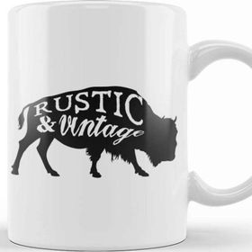 Baskı Dükkanı Retro Animal Buffalo Rustic And Vintage Black Kupa