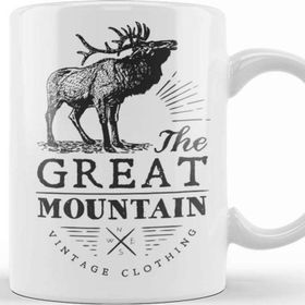 Baskı Dükkanı Retro Animal Stag Great Mountain Vintage Clothing Black Kupa