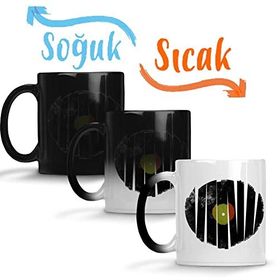 Baskı Dükkanı Retro Müzik Plak Sihirli Porselen Kupa