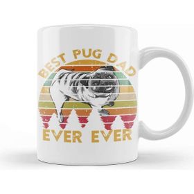 Baskı Dükkanı Retro Vintage Best Pug Dad Ever Köpek Porselen 330 ml Beyaz Kupa Bardak