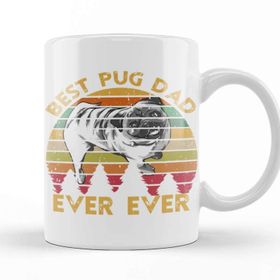 Baskı Dükkanı Retro Vintage Best Pug Dad Ever Köpek Porselen 330 ml Beyaz Kupa Bardak