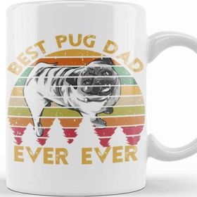 Baskı Dükkanı Retro Vintage Best Pug Dad Ever Köpek Porselen 330 ml Beyaz Kupa Bardak