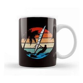Baskı Dükkanı Retro Windsurfer Windsurfing Ocean Wave Surfboard Surfing Porselen 330 ml Beyaz Kupa Bardak