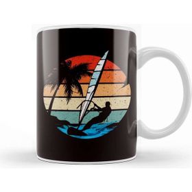 Baskı Dükkanı Retro Windsurfer Windsurfing Ocean Wave Surfboard Surfing Porselen 330 ml Beyaz Kupa Bardak