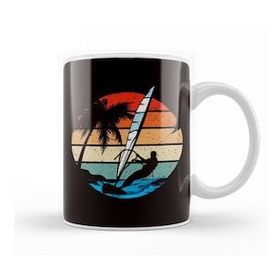 Baskı Dükkanı Retro Windsurfer Windsurfing Ocean Wave Surfboard Surfing Porselen 330 ml Beyaz Kupa Bardak