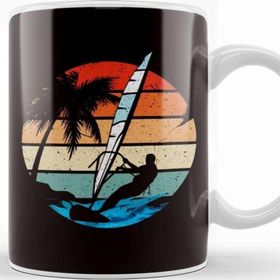 Baskı Dükkanı Retro Windsurfer Windsurfing Ocean Wave Surfboard Surfing Porselen 330 ml Beyaz Kupa Bardak