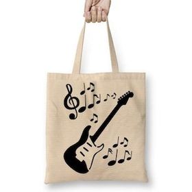 Baskı Dükkanı Ritmik Gitar Müzik Nota Bez Çanta