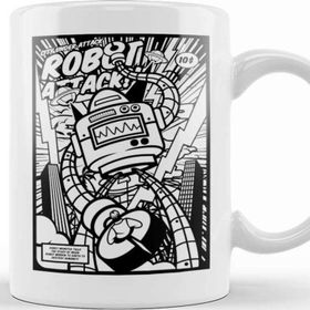 Baskı Dükkanı Robot Attack Comic Style Kupa