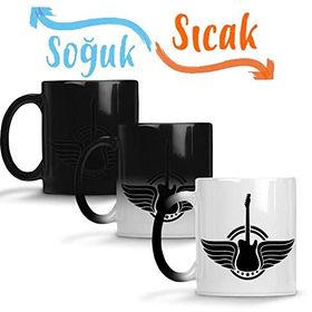 Baskı Dükkanı Rock Roll Müzik Gitar 01 Sihirli Porselen Kupa
