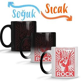 Baskı Dükkanı Rock Roll Müzik Gitar 07 Sihirli Porselen Kupa