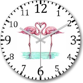 Baskı Dükkanı S3841 Aşk Kuşları Flamingo Bombeli Gerçek Cam Duvar Saati
