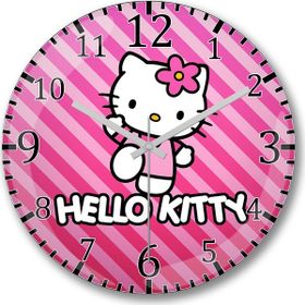 Baskı Dükkanı S7031 Hello Kitty Bombeli Gerçek Cam Duvar Saati