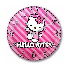 Baskı Dükkanı S7031 Hello Kitty Bombeli Gerçek Cam Duvar Saati