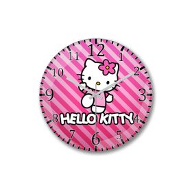 Baskı Dükkanı S7031 Hello Kitty Bombeli Gerçek Cam Duvar Saati