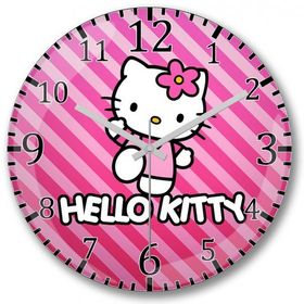 Baskı Dükkanı S7031 Hello Kitty Bombeli Gerçek Cam Duvar Saati