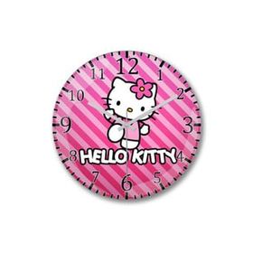 Baskı Dükkanı S7031 Hello Kitty Bombeli Gerçek Cam Duvar Saati
