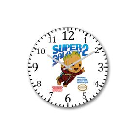 Baskı Dükkanı S7317 Baby Groot Super Galaxy Bros Bombeli Gerçek Cam Duvar Saati