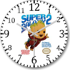 Baskı Dükkanı S7317 Baby Groot Super Galaxy Bros Bombeli Gerçek Cam Duvar Saati