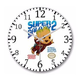 Baskı Dükkanı S7317 Baby Groot Super Galaxy Bros Bombeli Gerçek Cam Duvar Saati