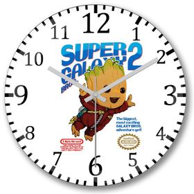 Baskı Dükkanı S7317 Baby Groot Super Galaxy Bros Bombeli Gerçek Cam Duvar Saati