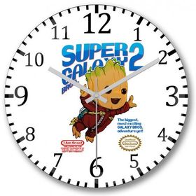 Baskı Dükkanı S7317 Baby Groot Super Galaxy Bros Bombeli Gerçek Cam Duvar Saati