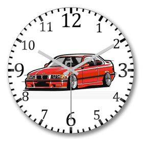 Baskı Dükkanı S8773 Bmw Stanced Out E36 Red Bombeli Gerçek Cam Duvar Saati