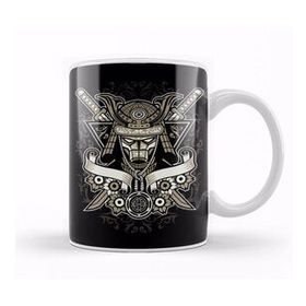 Baskı Dükkanı Samurai Helmet Floral Emblem Kupa