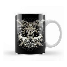 Baskı Dükkanı Samurai Helmet Floral Emblem Kupa