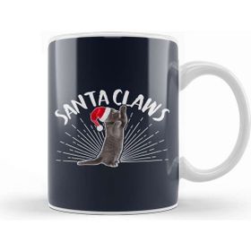 Baskı Dükkanı Santa Claws Christmas Cat Porselen 330 ml Beyaz Kupa Bardak